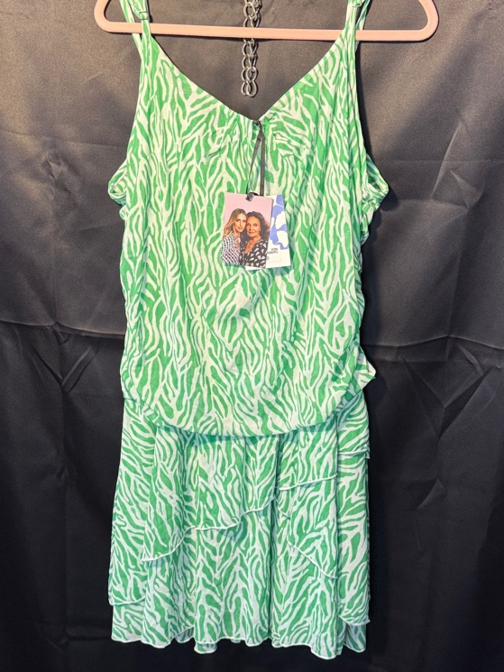 Diane Von Furstenberg Green and White Zebra-Print Slip Dress